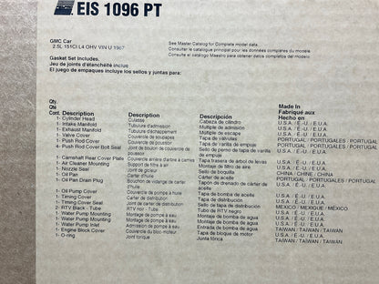 Fel-pro EIS1096PT Engine Rebuilder Gasket Set - 1987 Pontiac 2.5L 151 Iron Duke