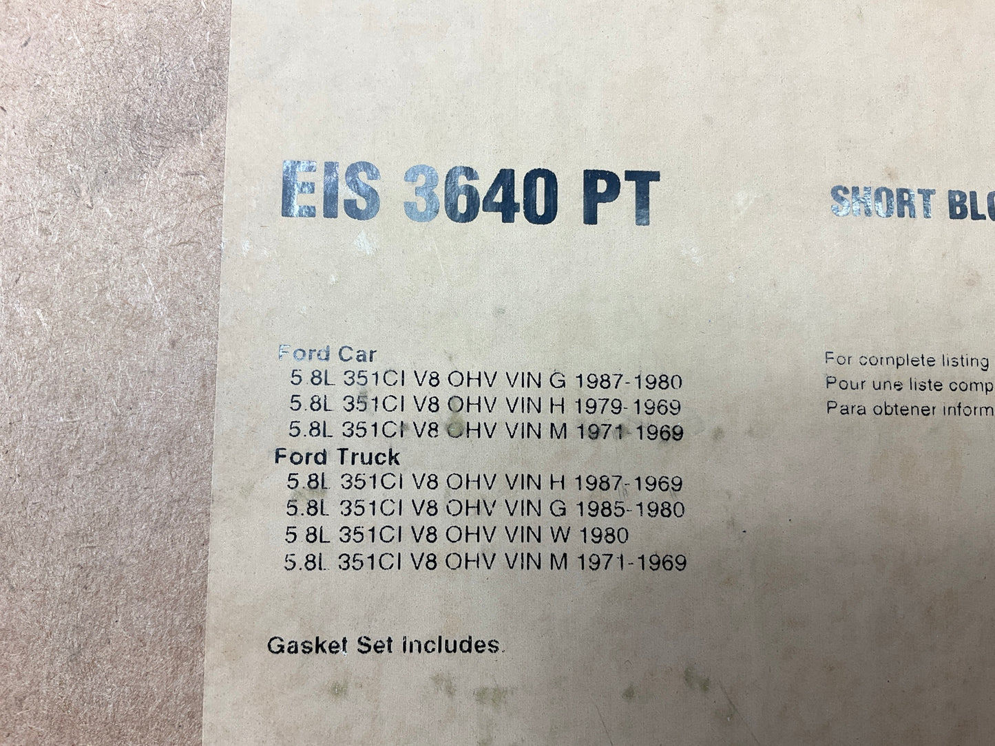Fel-Pro EIS3640PT Engine Rebuilder Gasket Set For 1969-1986 Ford 351W-V8