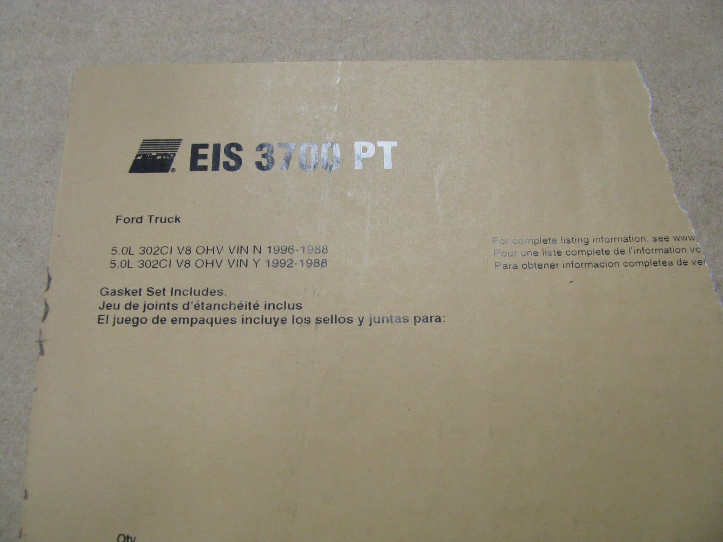 Fel-pro EIS3700PT Engine Rebuild Gasket Set 1988-1996 Ford Truck 5.0L-V8