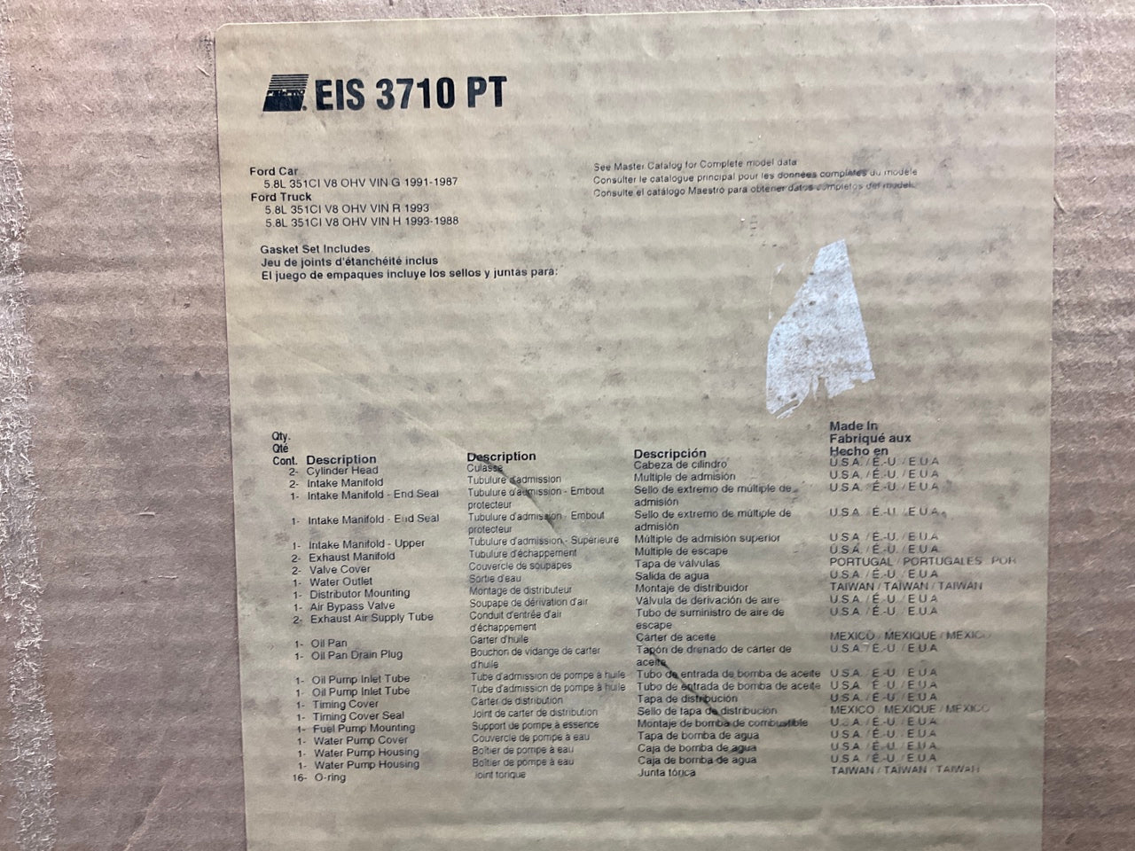 Fel-Pro EIS3710PT Engine Rebuilder Gasket Set For 1987-1993 Ford 351W-V8