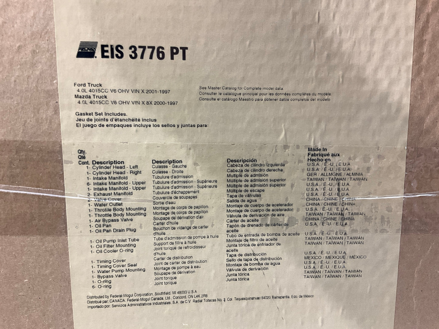 Fel-pro EIS3776PT Engine Rebuild Gasket Set For 1997-2001 Ford Mazda 4.0L