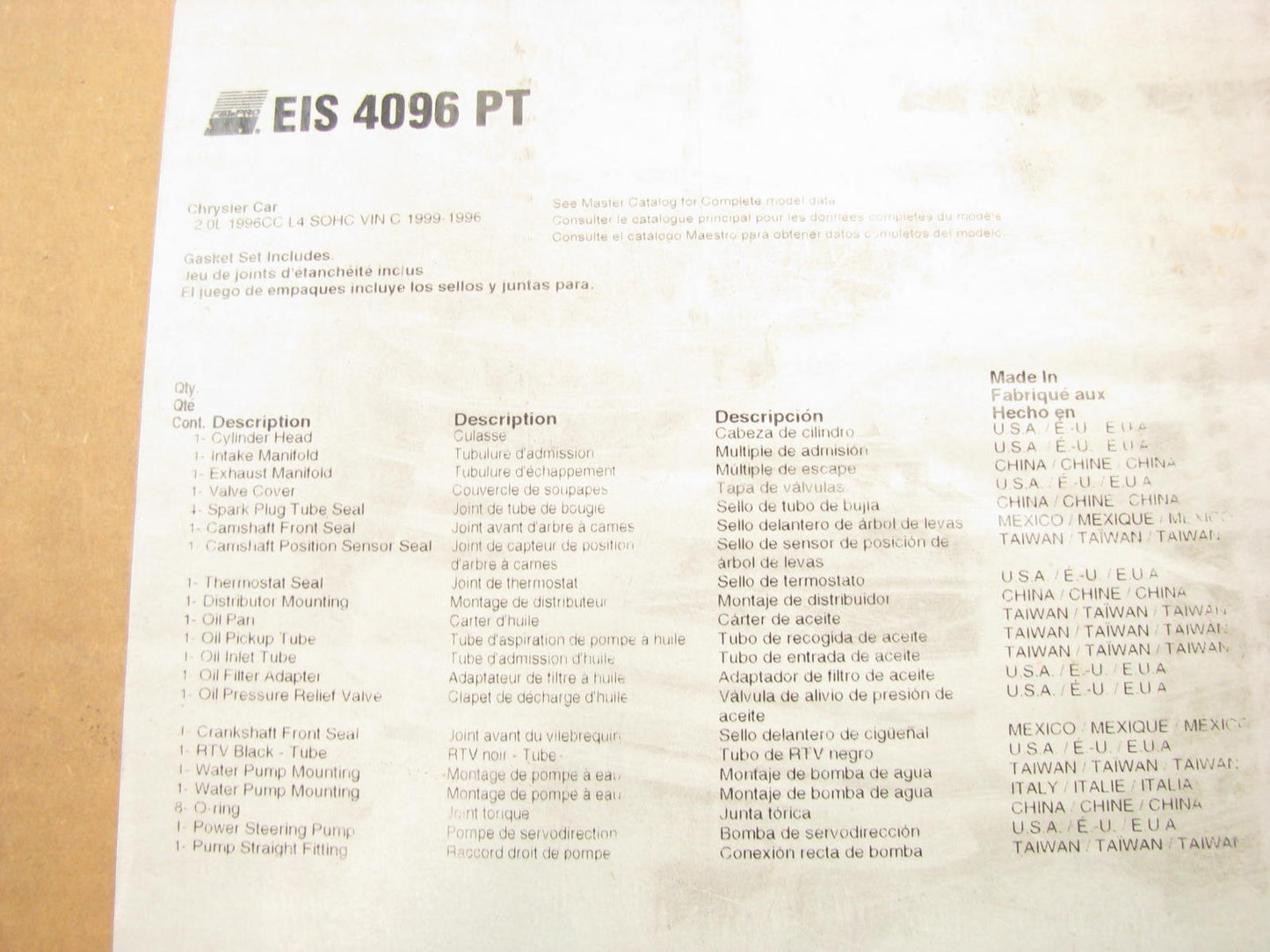 Fel-Pro EIS4096PT Engine Full Gasket Set For 1995 Dodge Neon Stratus, 2.0L I4