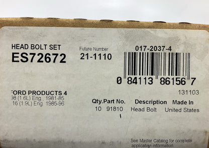 Fel-pro ES72672 Engine Cylinder Head Bolt Set 1981-2004 Ford 1.6L 1.9L 2.0L
