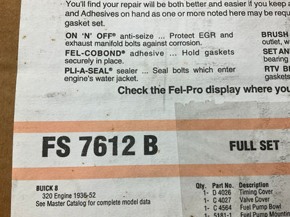 Fel-Pro FS7612B Engine Full Gasket Set For 1936-1952 Buick 320-L8 STRAIGHT EIGHT