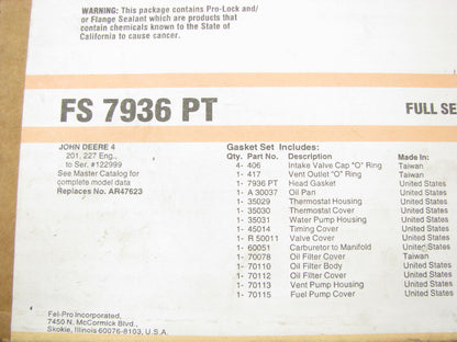 Fel-pro FS7936PT Full Engine Gasket Set For John Deere 201 227