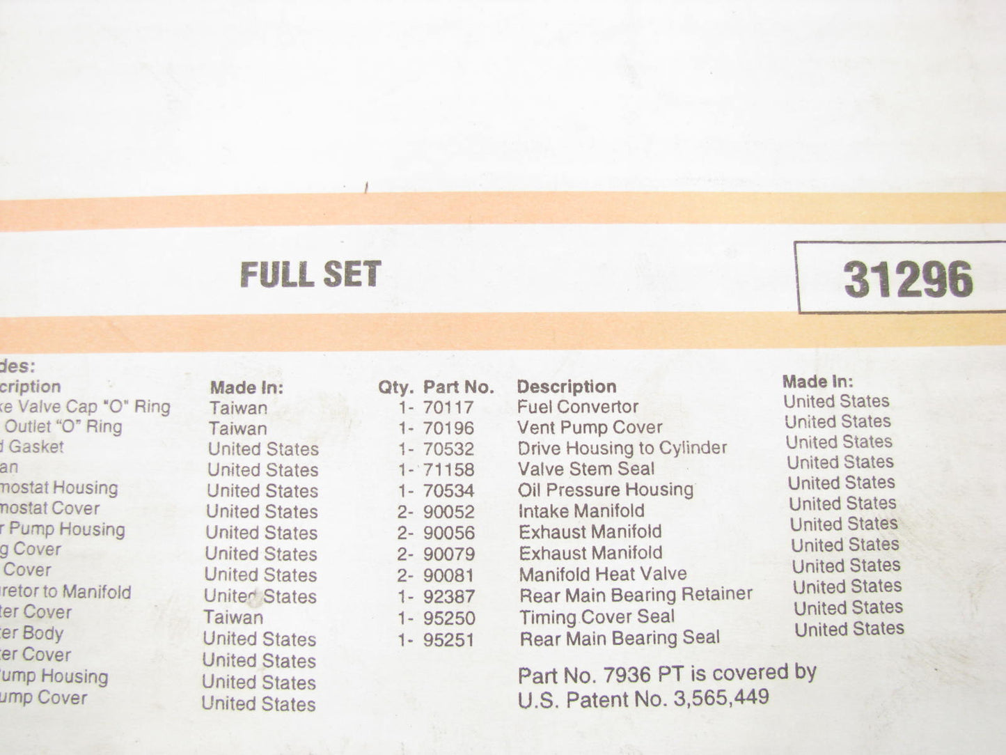Fel-pro FS7936PT Full Engine Gasket Set For John Deere 201 227
