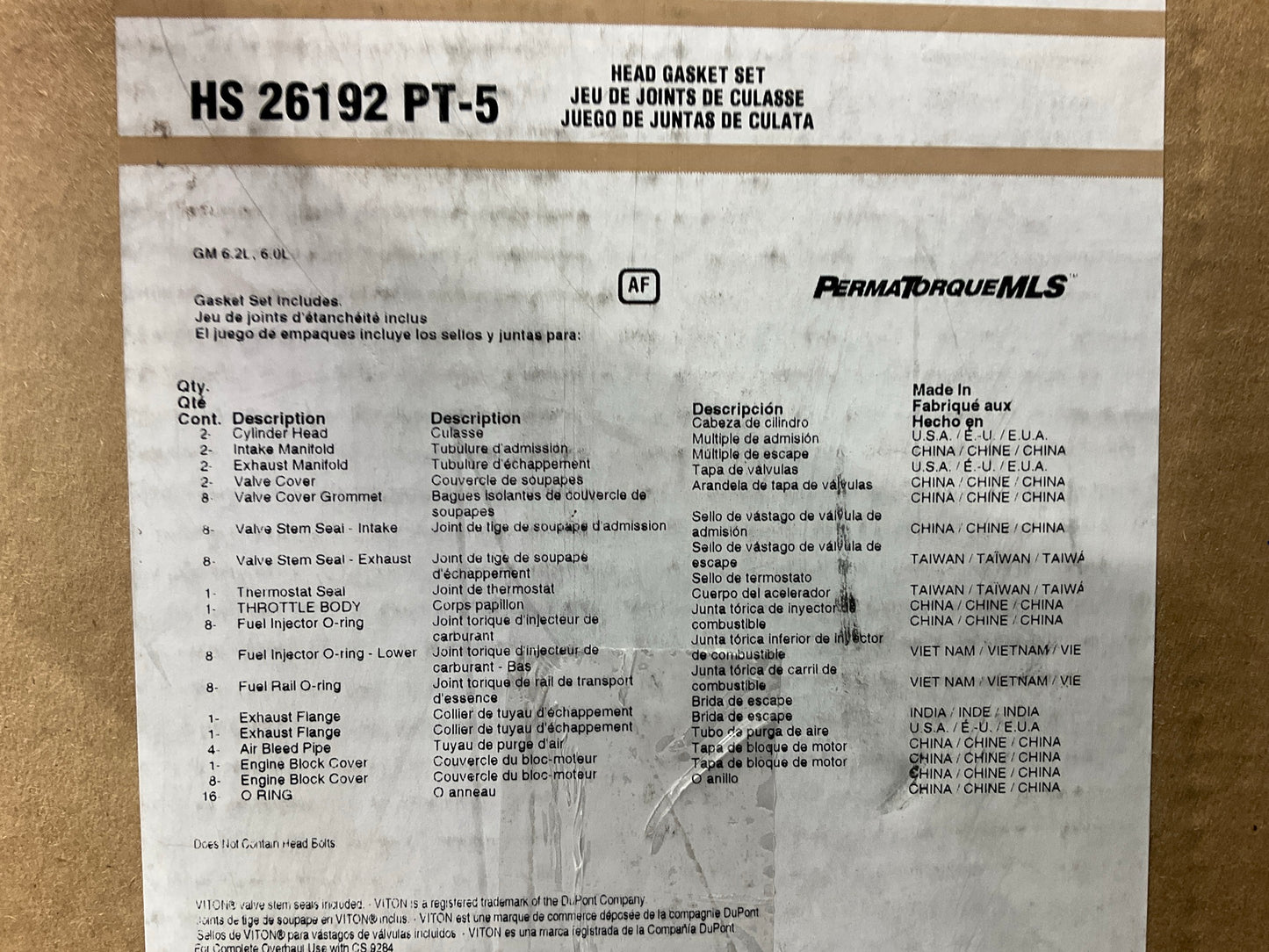 Fel-pro HS26192PT-5 Cylinder Head Gasket Set 2007-2020 Chevrolet GMC 6.0L-V8