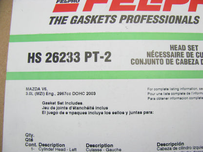 Fel-pro HS26233PT-2 Cylinder Head Gasket Set For 2003 Mazda 6 3.0L-V6