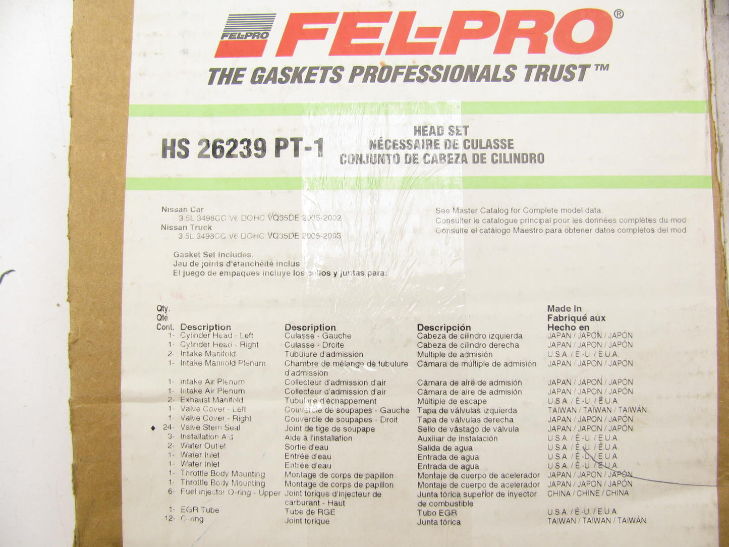 Fel-Pro HS26239PT-1 Cylinder Head Gasket Set For 2002-2009 Nissan 3.5L VQ35DE