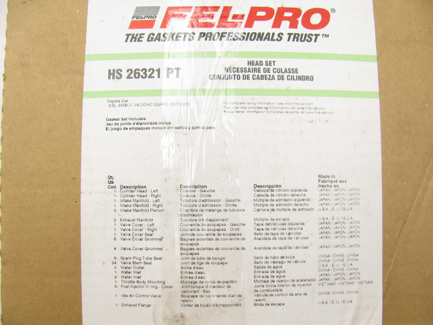 Fel-Pro HS26321PT Cylinder Head Gasket Set For 2006-2018 Toyota Lexus 3.5L