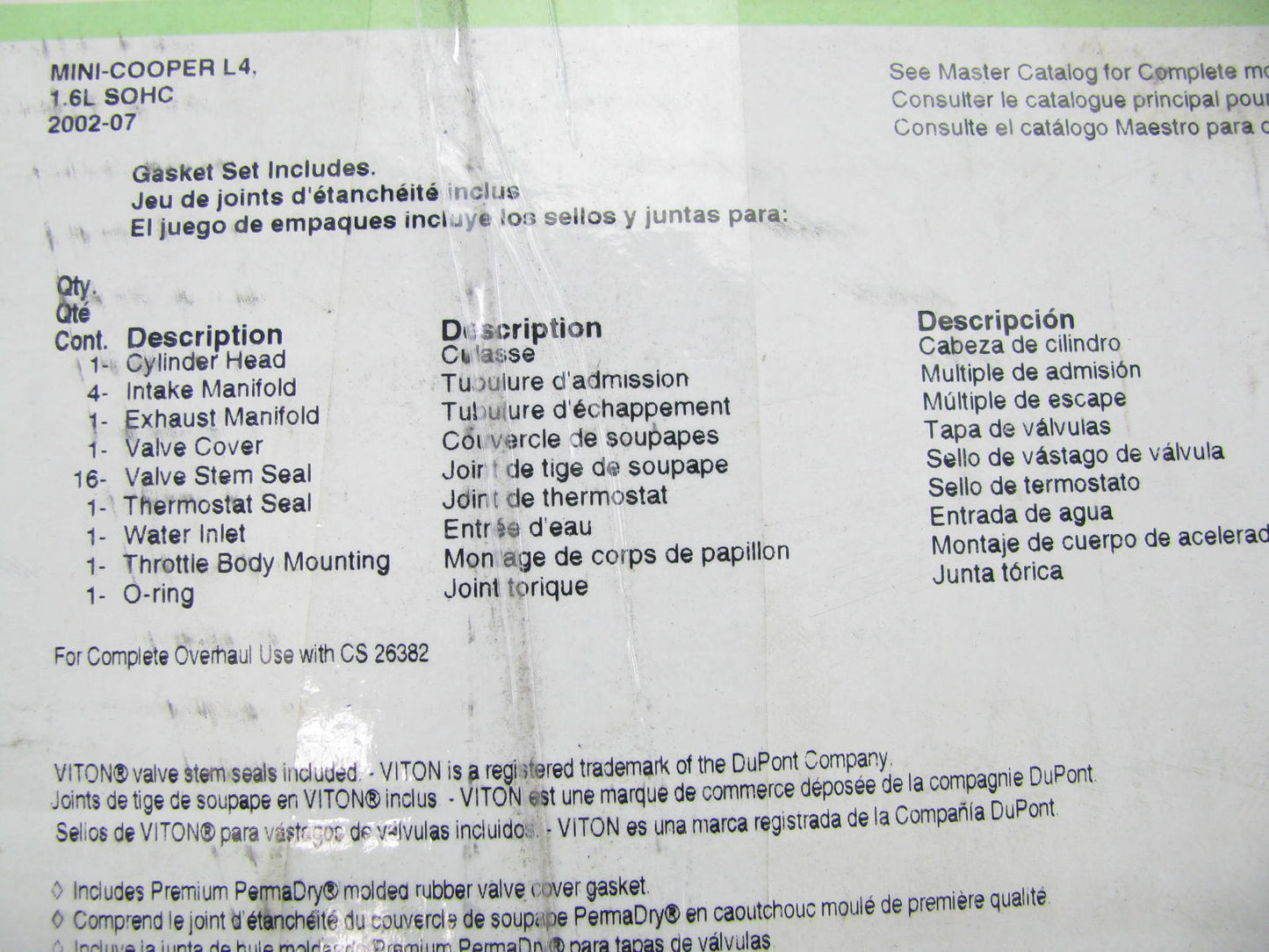 Fel-pro HS26382PT Engine Cylinder Head Gasket Set For 2002-2008 Mini Cooper 1.6L