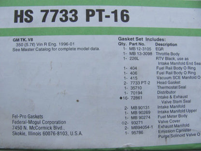 Fel-pro HS7733PT16 Cylinder Head Gasket Set 1996-2002 Chevy GMC 5.7L 350 Truck