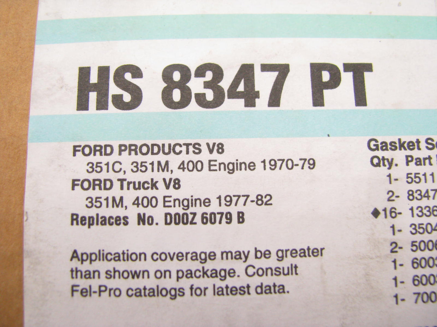 Fel-pro HS8347PT Cylinder Head Gasket Set For 1970-1982 Ford 351C 351M 400