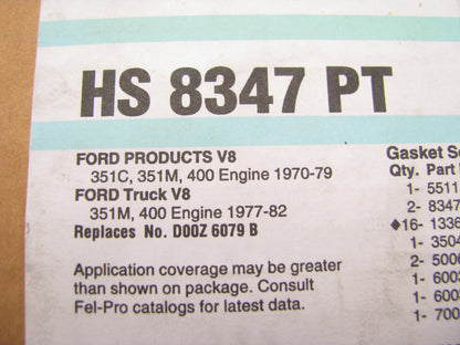 Fel-pro HS8347PT Cylinder Head Gasket Set For 1970-1982 Ford 351C 351M 400