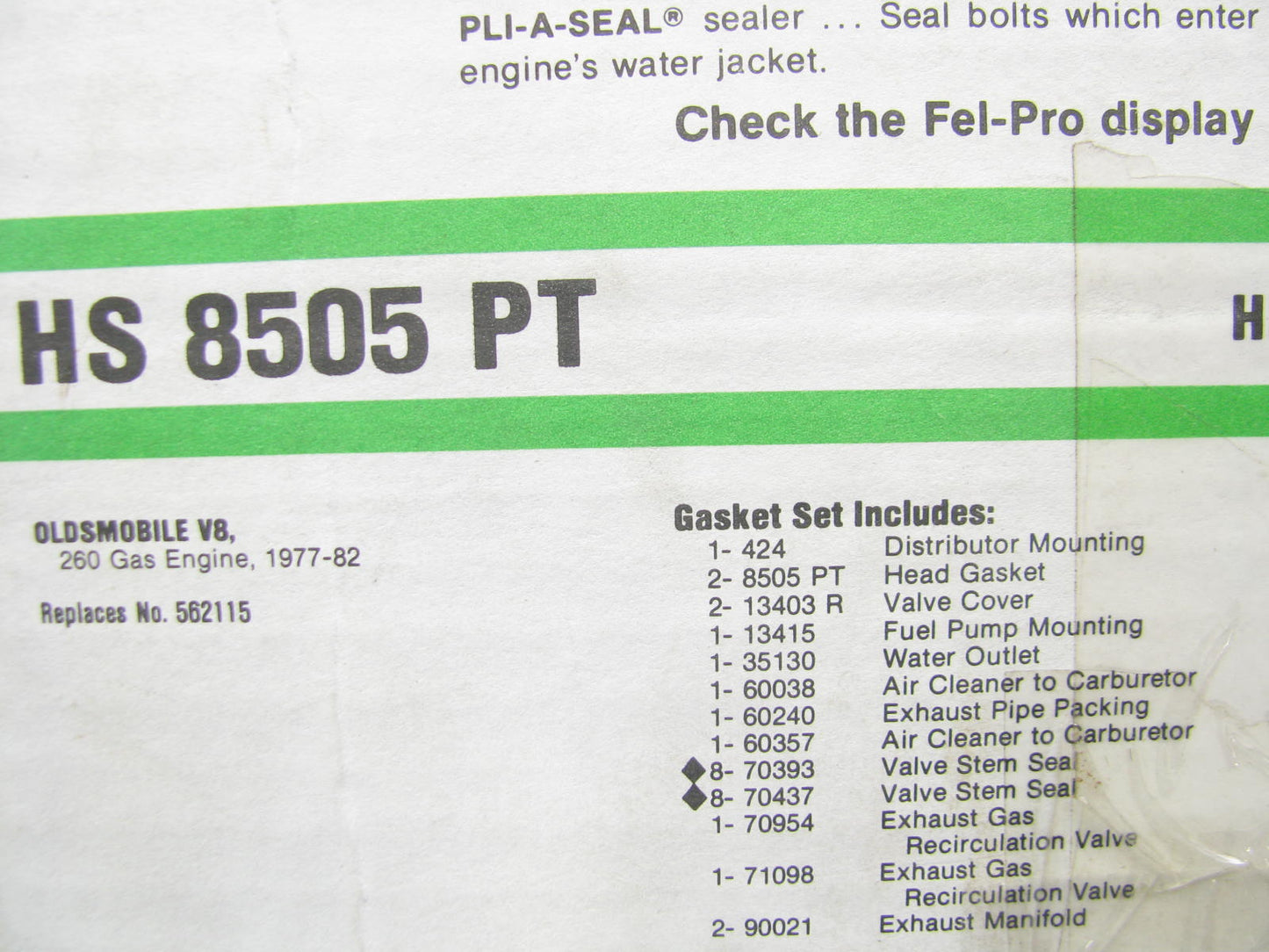 Fel-Pro HS8505PT Cylinder Head Gasket Set 1977-82 Oldsmobile 260 4.3L V8