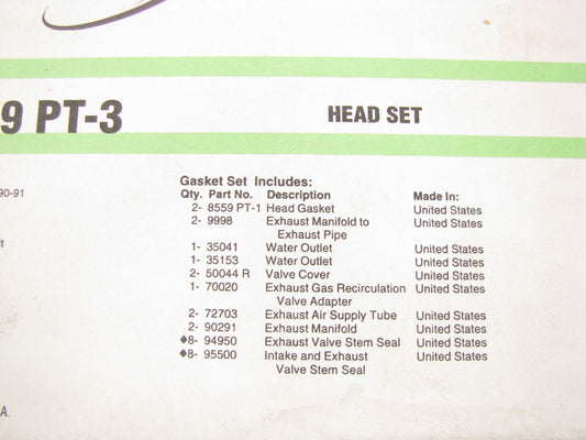 Fel-pro HS8559PT3 Cylinder Head Gasket Set for 1990-1991 Ford Truck 370 429-V8