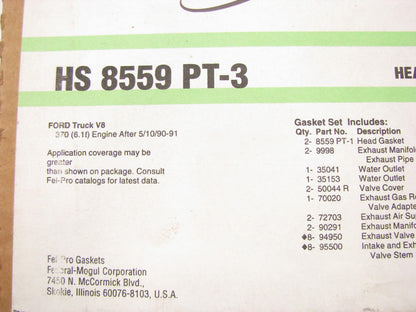 Fel-pro HS8559PT3 Cylinder Head Gasket Set for 1990-1991 Ford Truck 370 429-V8