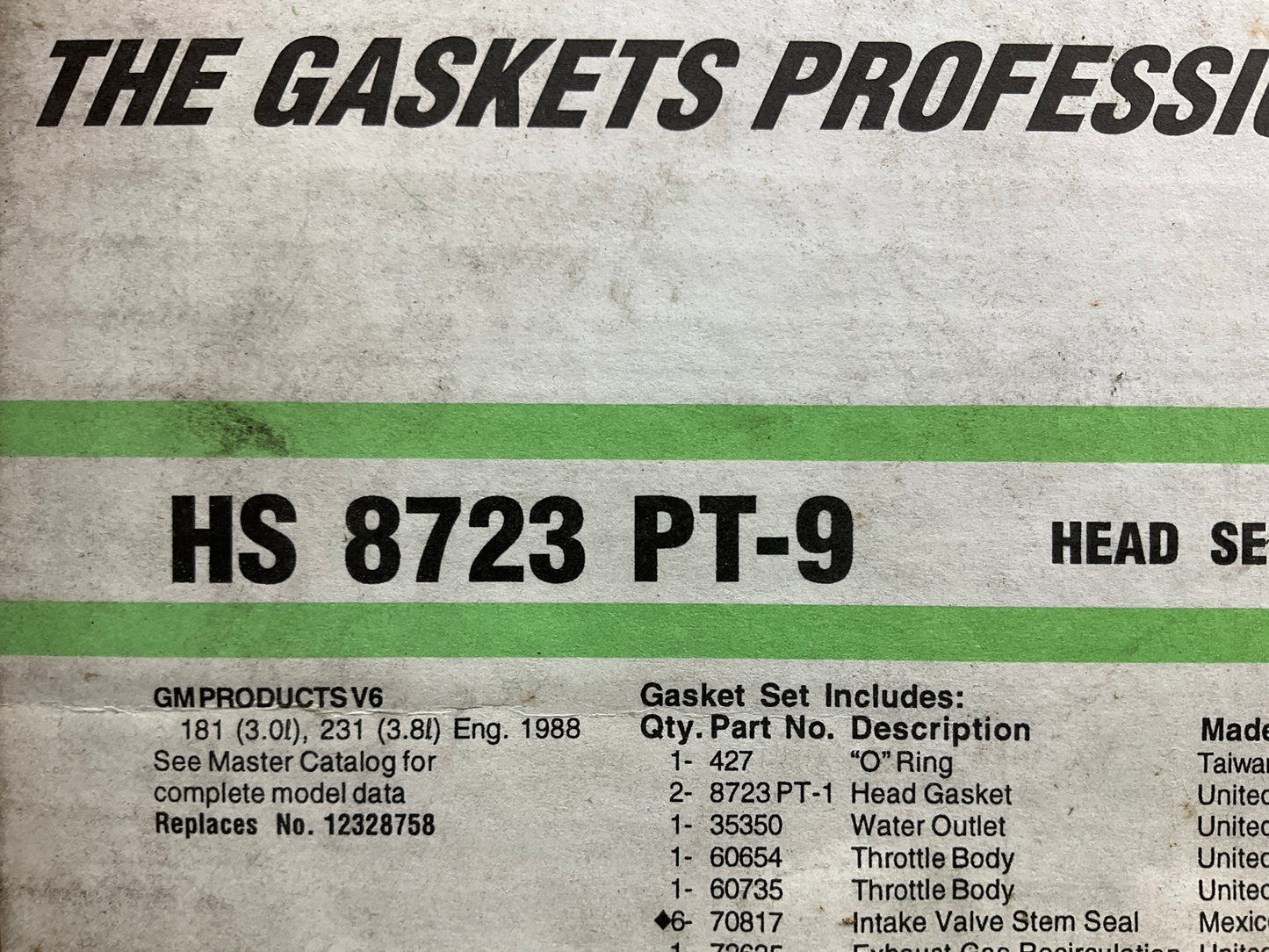 Fel-pro HS8723PT9 Cylinder Head Gasket Set 1988 Buick Oldsmobile 3.0L 3.8L-V6