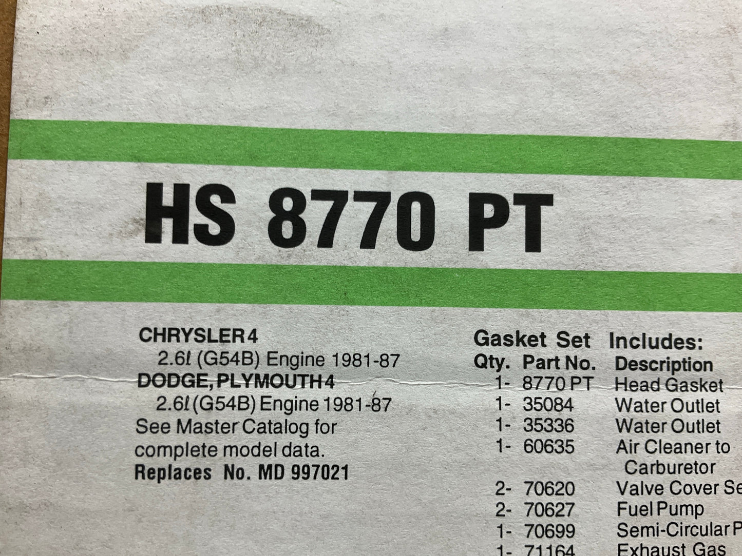Fel-Pro HS8770PT Cylinder Head Gasket Set For 1981-1987 Dodge 2.6L L4 SOHC