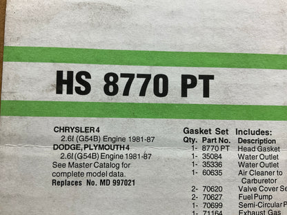 Fel-Pro HS8770PT Cylinder Head Gasket Set For 1981-1987 Dodge 2.6L L4 SOHC