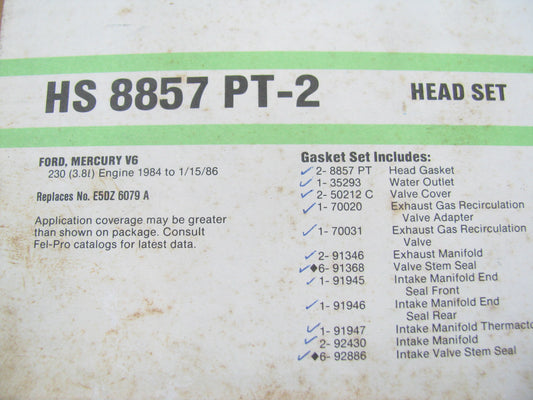 Fel-pro HS8857PT2 Engine Cylinder Head Gasket Set - 1984-1986 Ford 232 3.8L V6
