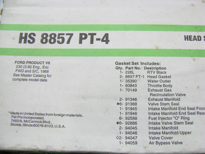 Fel-pro HS8857PT4 Cylinder Head Gasket Set For 1988 Thunderbird Cougar 3.8L-V6