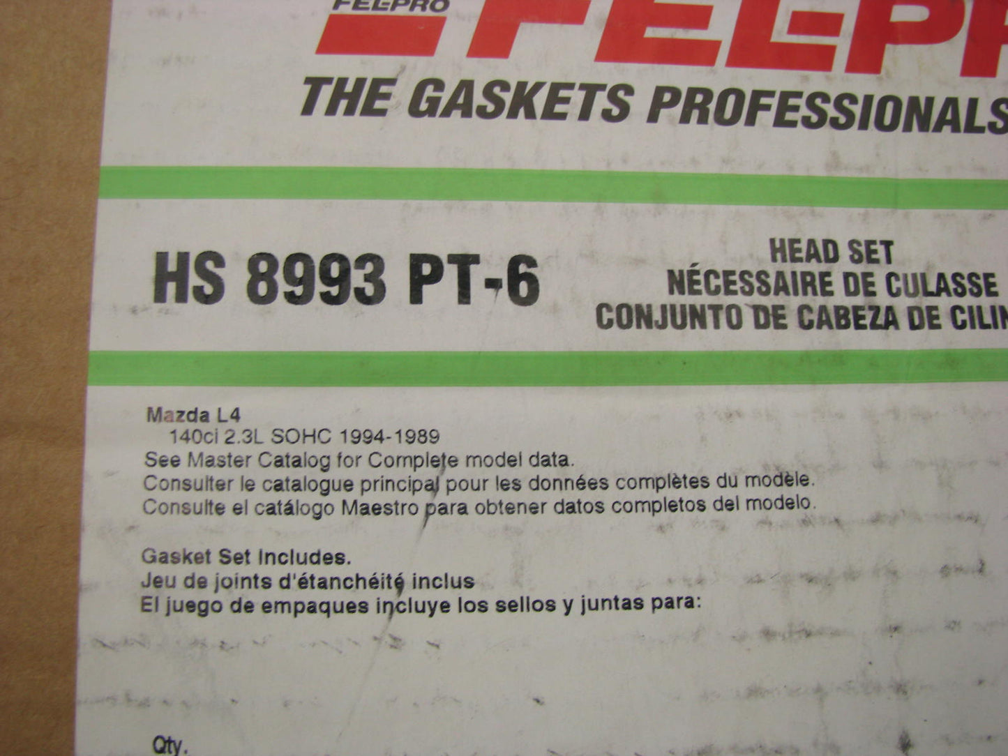 Fel-pro HS8993PT-6 Cylinder Head Gasket Set For 1989-94 Ford, 1994 Mazda 2.3 I4