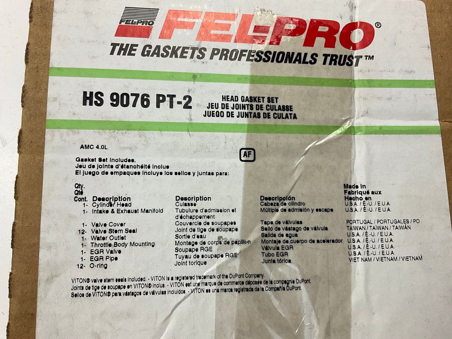 FEL-PRO HS9076PT-2 Cylinder Head Gasket Set - For 94-95 Jeep 4.0L I6 OHV