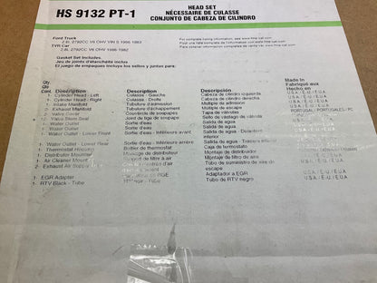 FEL-PRO HS9132PT1 Cylinder Head Gasket Set - 1983-1986 Ford 2.8L V6 ''Cologne''