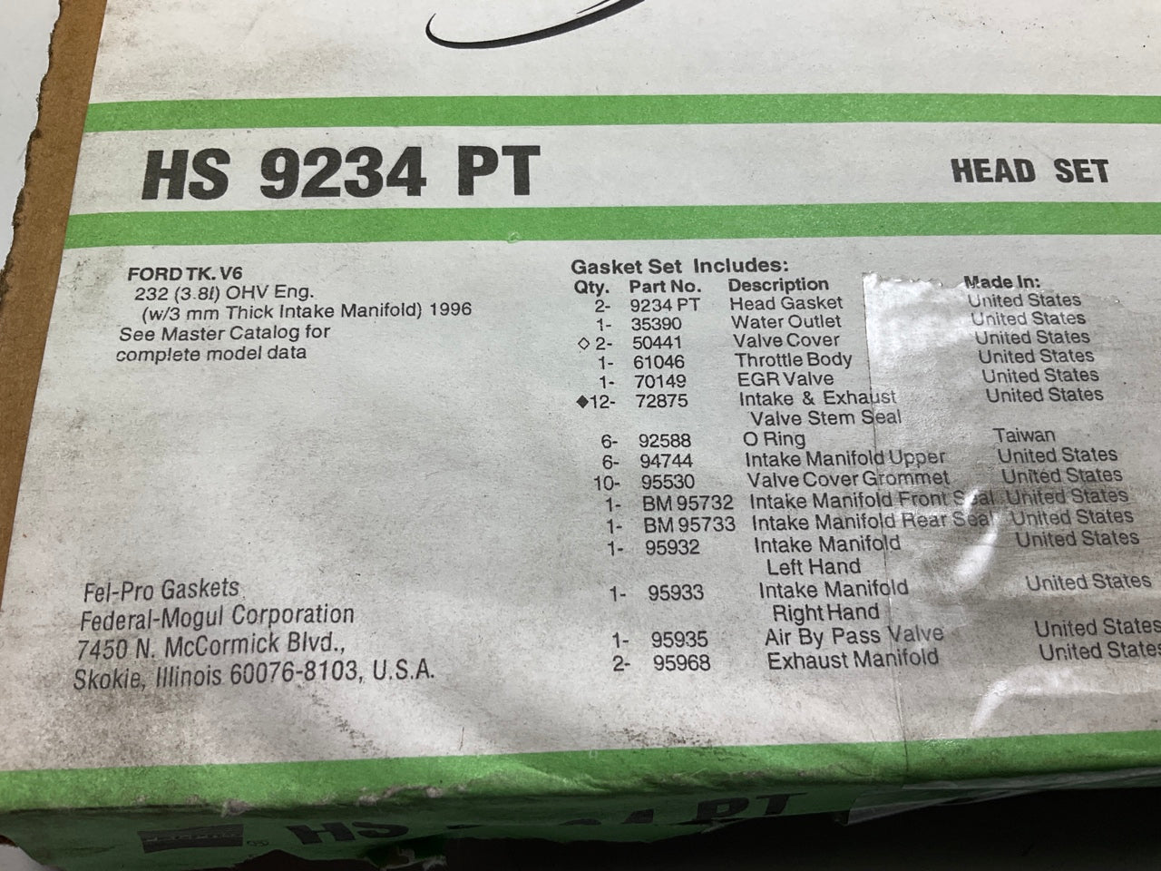 FEL-PRO HS9234PT Engine Cylinder Head Gasket Set - 1996 Ford Windstar 3.8L V6