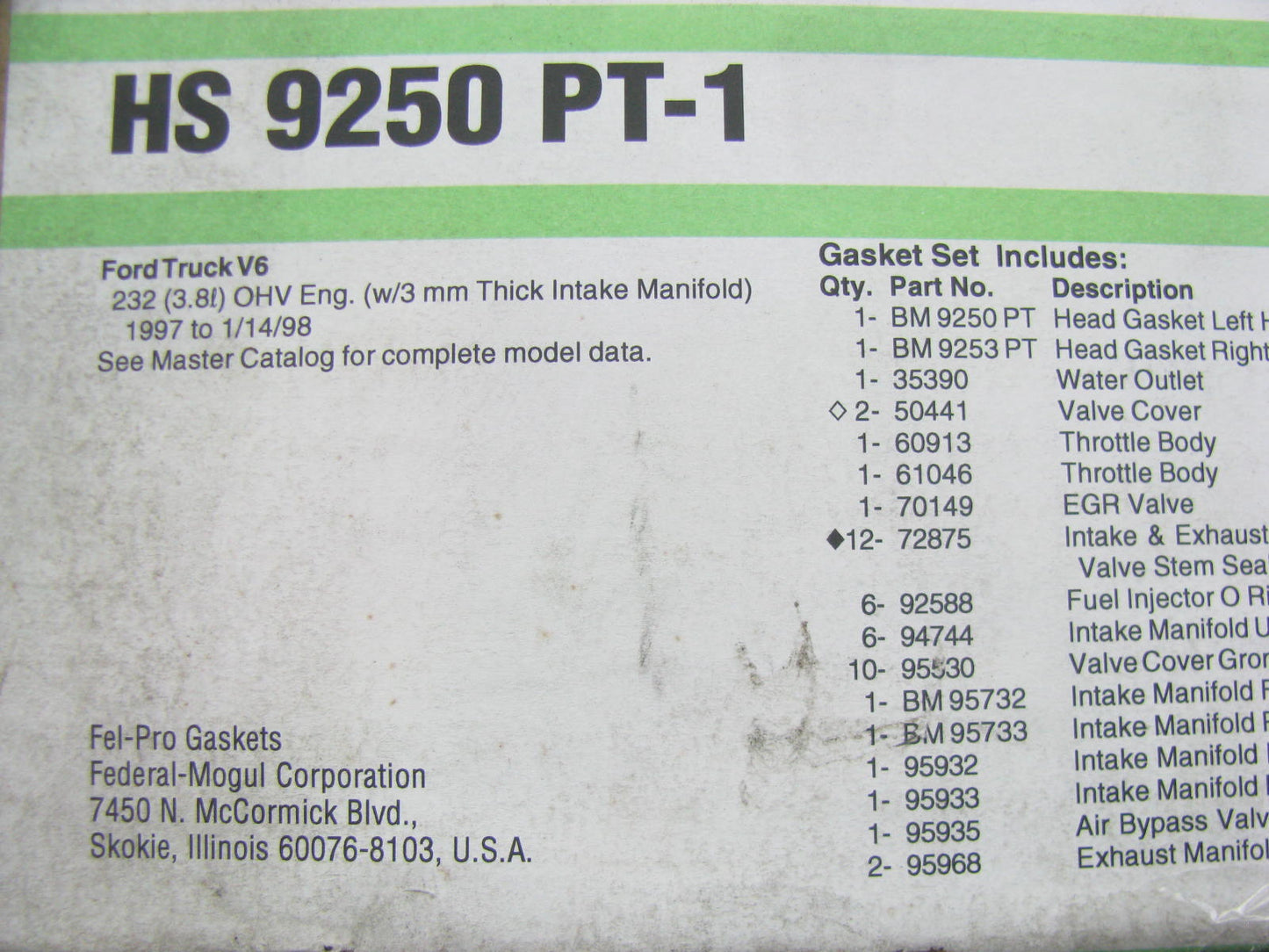 FEL-PRO HS9250PT1 Cylinder Head Gasket Set - 1997-1998 Ford Windstar 3.8L V6