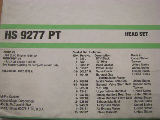 FEL-PRO HS9277PT Cylinder Head Gasket Set 86-90 Taurus Sable 3.0L V6 OHV VULCAN