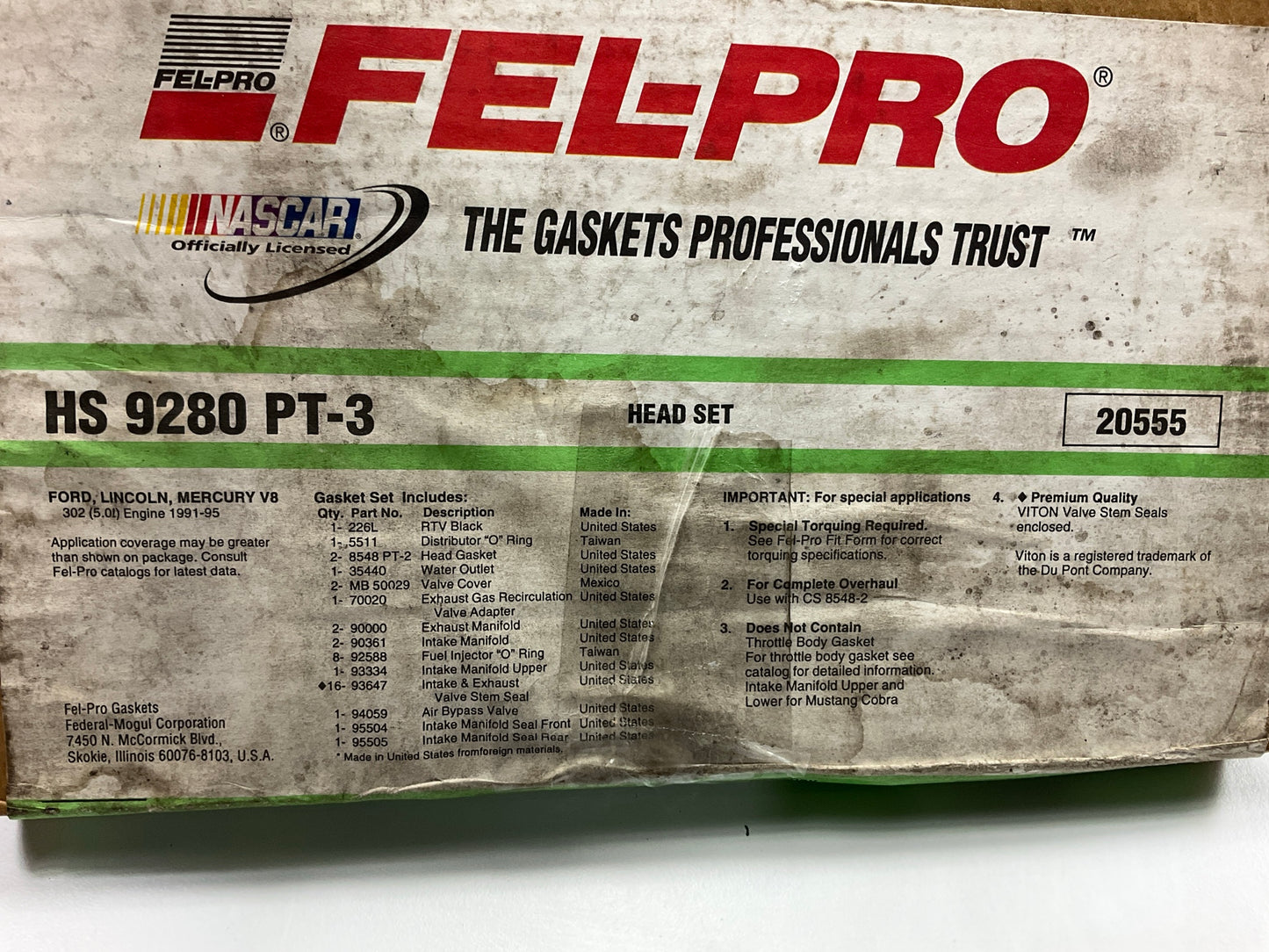 FEL-PRO HS9280PT-3 Cylinder Head Gasket Set - 1991-1995 Ford 5.0L V8 OHV