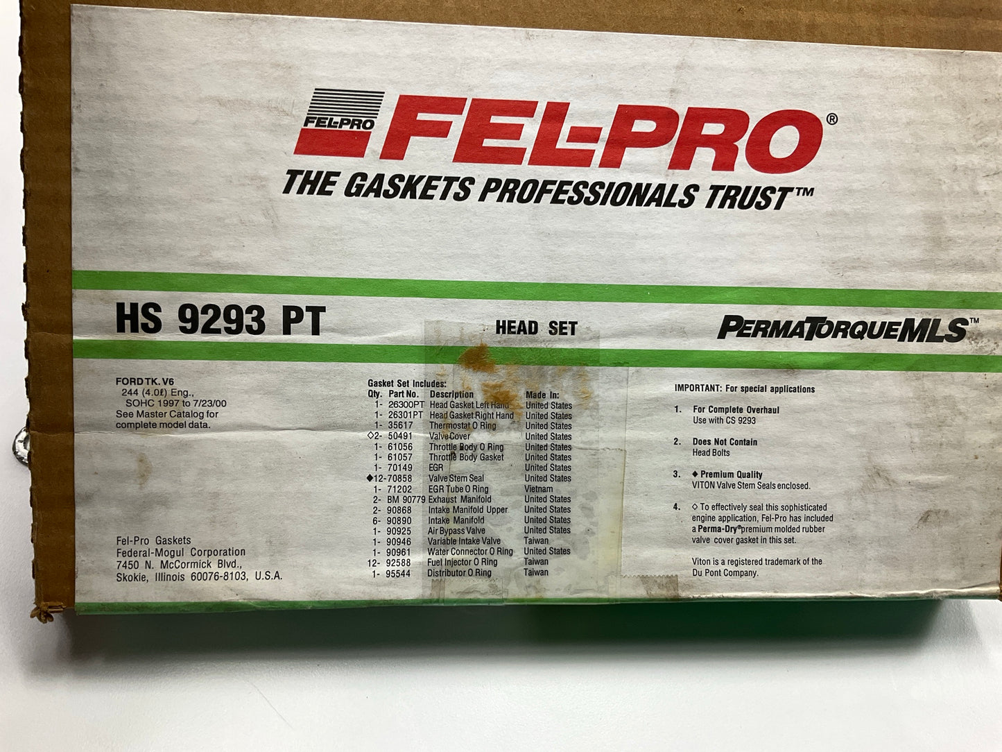 Fel-pro HS9293PT Cylinder Head Gasket Set -  1997-2001 Ford Explorer 4.0L V6