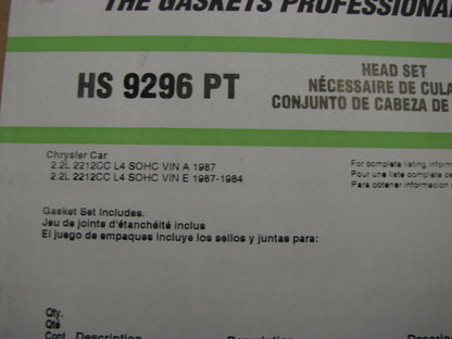 FEL-PRO HS9296PT Cylinder Head Gasket Set For 1984-1987 Chrysler 2.2L
