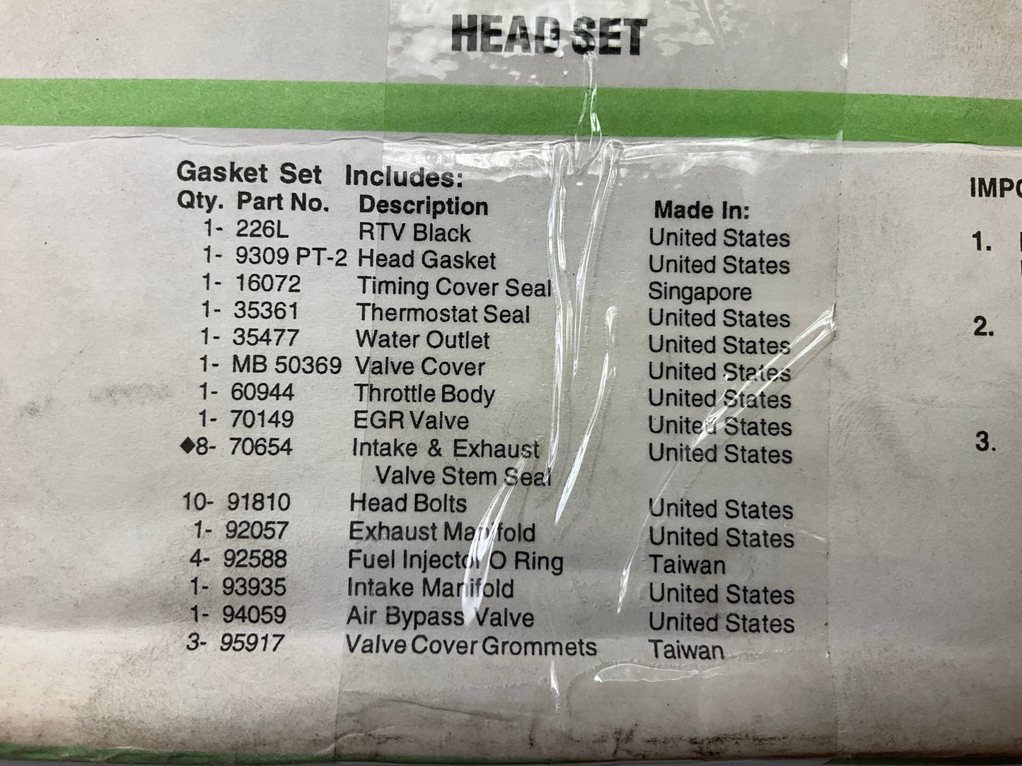 Fel-pro HS9309PT-1 Cylinder Head Gasket Set - 91-96 Ford Escort Tracer 1.9L L4