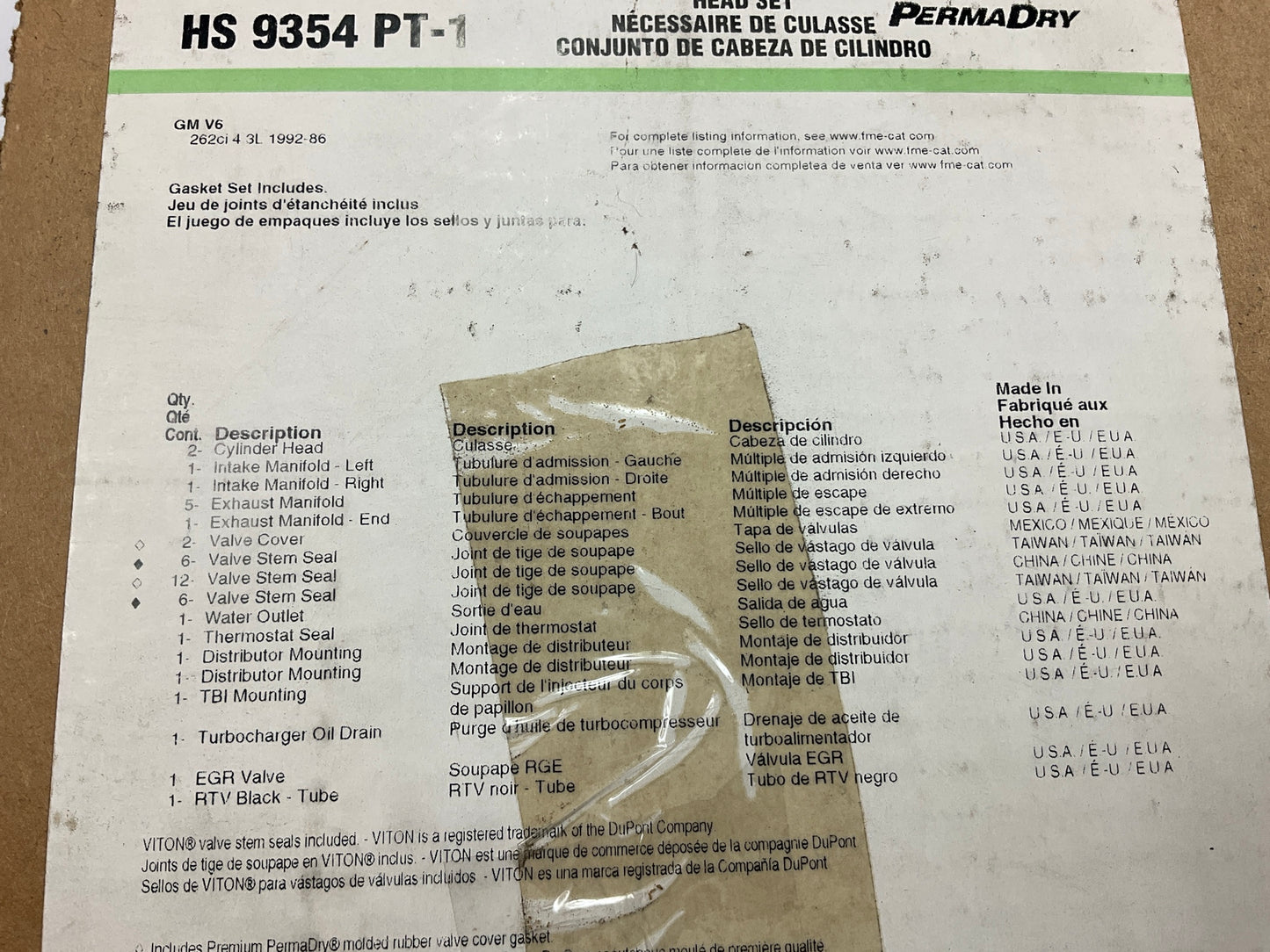 Fel-pro HS9354PT-1 Engine Cylinder Head Gasket Set For 1986-1992 GM 4.3L-V6