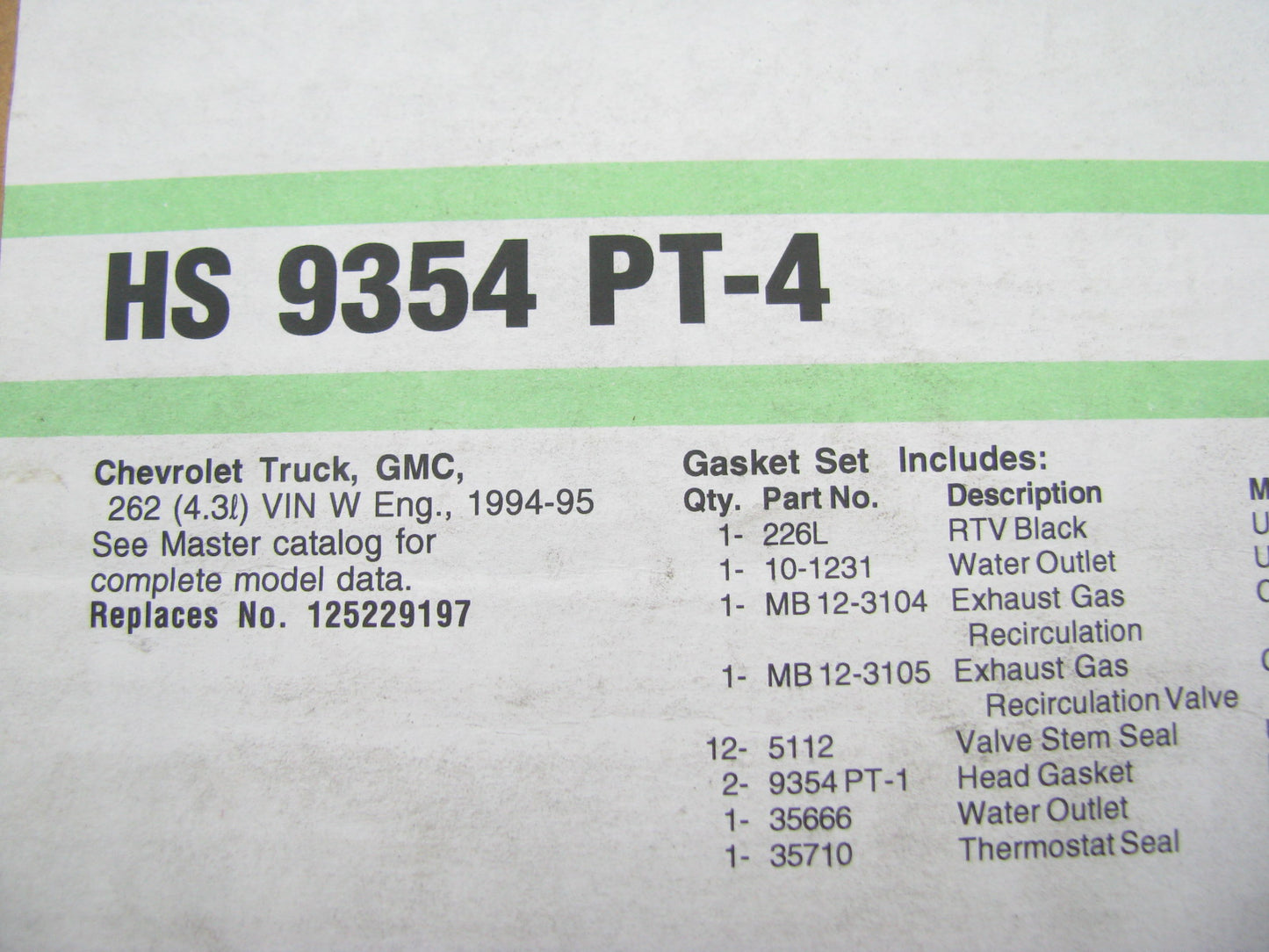 FEL-PRO HS9354PT4 Cylinder Head Gasket Set - 1994-1995 Chevrolet GMC 4.3L V6