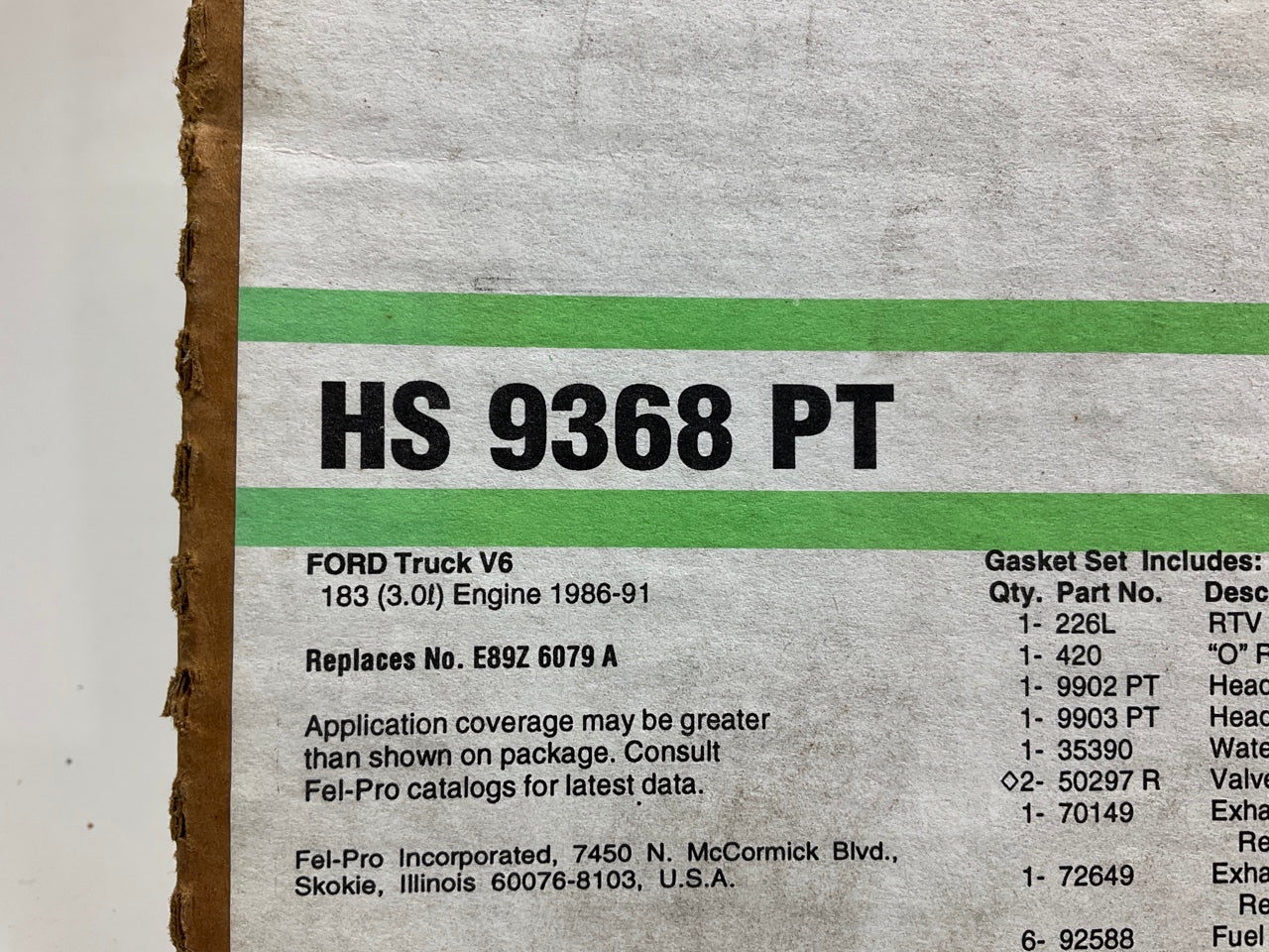 Fel-pro HS9368PT Cylinder Head Gasket Set - 1986-1991 Ford Aerostar 3.0L V6