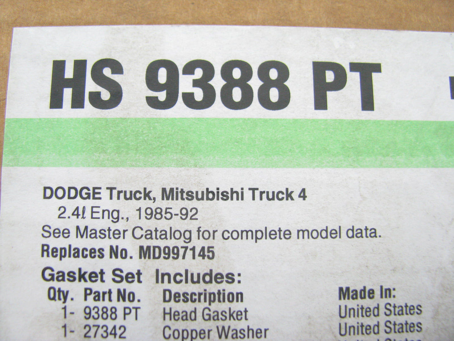 Fel-pro HS9388PT Cylinder Head Gasket Set For 1985-1992 Mitsubishi 2.4L-L4