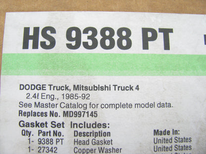 Fel-pro HS9388PT Cylinder Head Gasket Set For 1985-1992 Mitsubishi 2.4L-L4