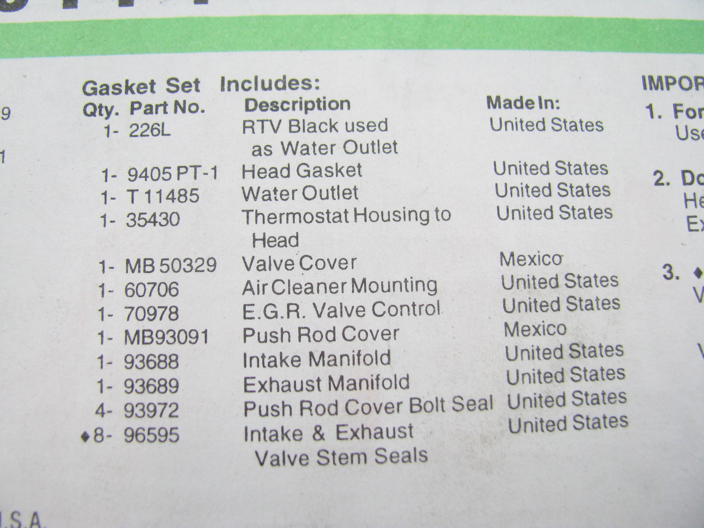 Fel-Pro HS9405PT-4 Engine Cylinder Head Gasket Set For 1988-1991 GM 2.5L-L4