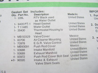 Fel-Pro HS9405PT-4 Engine Cylinder Head Gasket Set For 1988-1991 GM 2.5L-L4