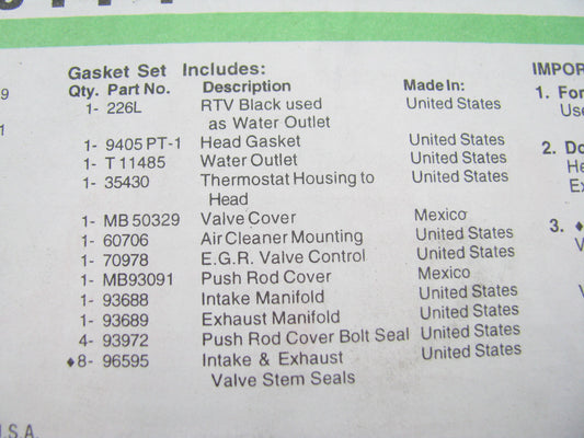 Fel-Pro HS9405PT-4 Engine Cylinder Head Gasket Set For 1988-1991 GM 2.5L-L4