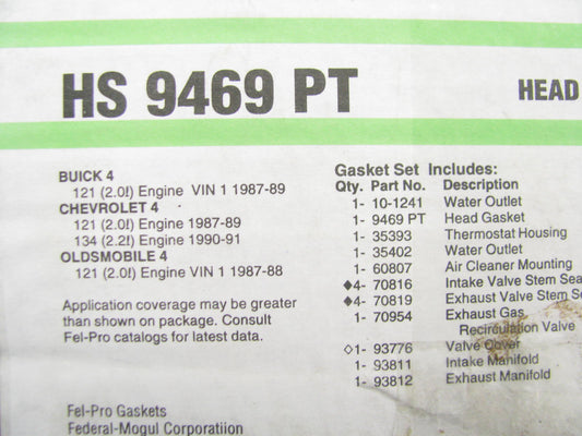 FEL-PRO HS9469PT Cylinder Head Gasket Set 87-91 Buick Chevy Oldsmobile 2.0L 2.2L
