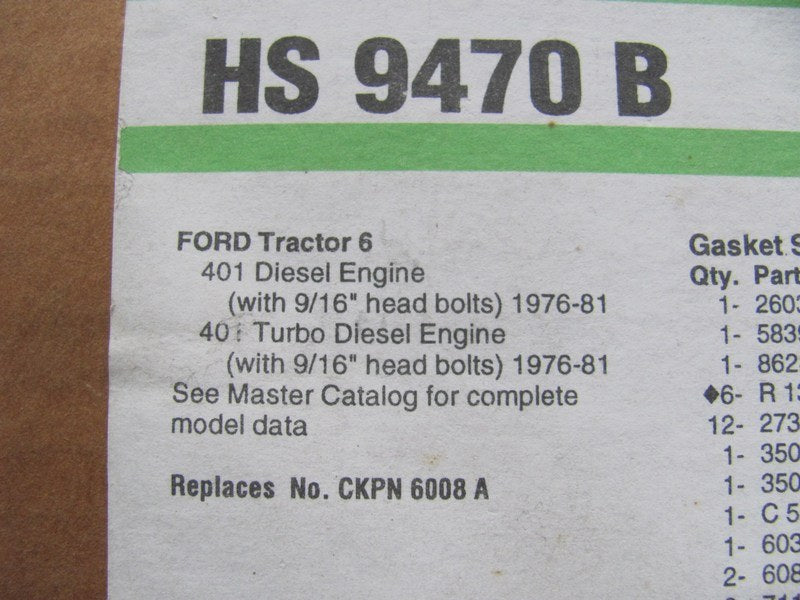 Fel-pro HS9470B Head Gasket Set For John Deere Tractor 8700, 9000, 9200 FORD 401