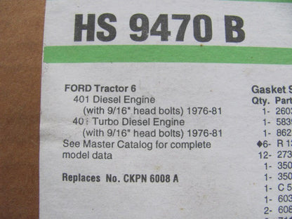 Fel-pro HS9470B Head Gasket Set For John Deere Tractor 8700, 9000, 9200 FORD 401