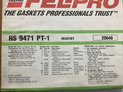 Fel-Pro HS9471PT1 Head Gasket Set - 1991-1994 Chevy Buick Olds Pontiac 3.1L V6
