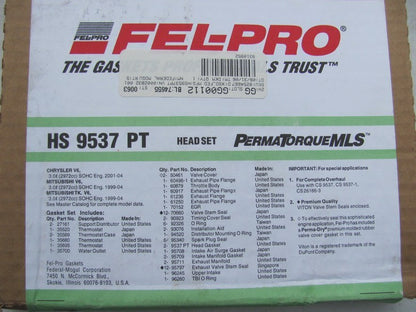 Fel-pro HS9537PT Cylinder Head Gasket Set For 99-05 Chrysler Mitsubishi 3.0L-V6