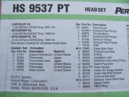 Fel-pro HS9537PT Cylinder Head Gasket Set For 99-05 Chrysler Mitsubishi 3.0L-V6